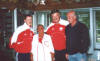 Skoki - Lipiec 2001 - zgrupowanie polskich skoczkw od lewej: Adam Maysz, Helena Warszawska, Apoloniusz Tajner, Lech Nadarkiewicz